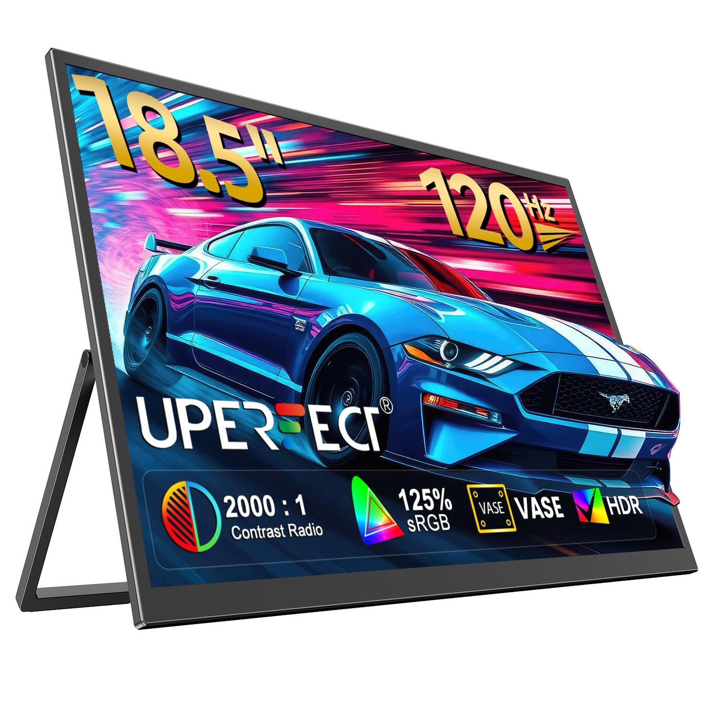 UPERFECT Portable Monitor 18.5" 120HZ 125% sRGB Portable Laptop Monitor w/VESA & Stand, FreeSync HDR Gaming Monitor, 350Nits USB-C & MINI HDMI Travel Second Screen for Laptop, PC, Game Consoles