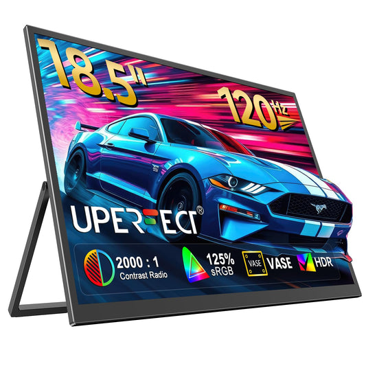 UPERFECT Portable Monitor 18.5" 120HZ 125% sRGB Portable Laptop Monitor w/VESA & Stand, FreeSync HDR Gaming Monitor, 350Nits USB-C & MINI HDMI Travel Second Screen for Laptop, PC, Game Consoles