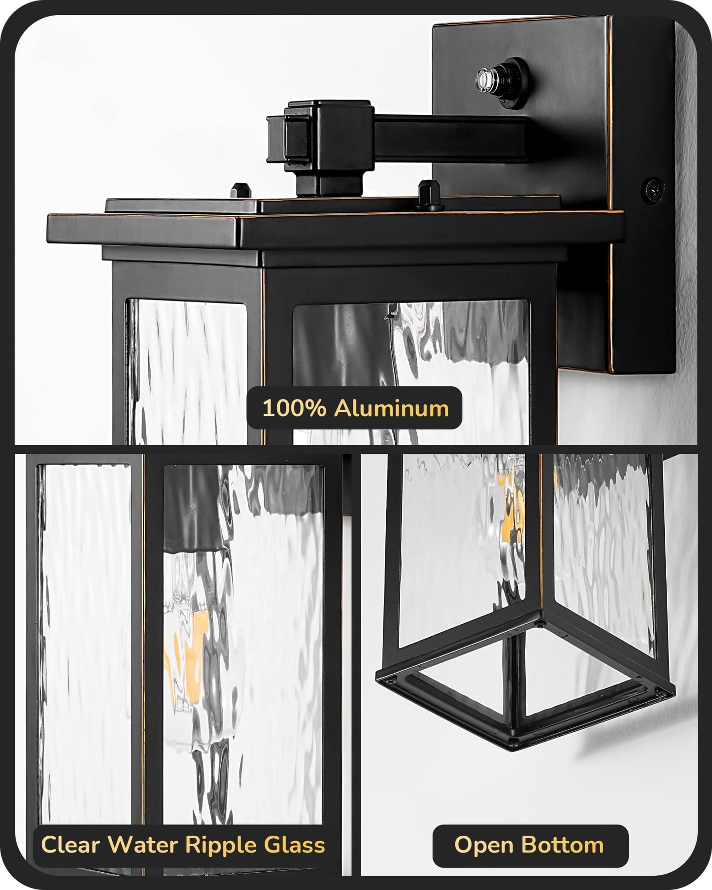 EDISHINE Outdoor Wall Light, Dusk to Dawn Sconce, Aluminum, Black, Model HOWL06S