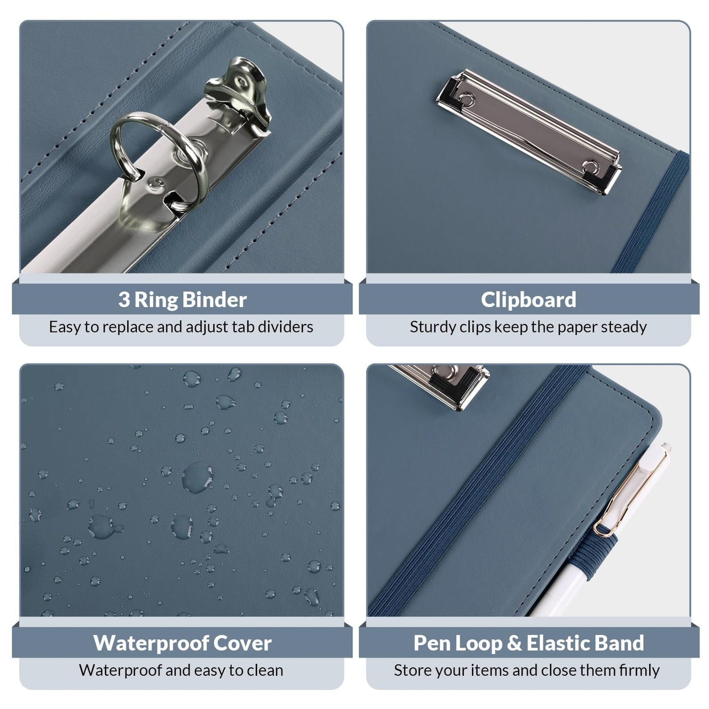 SKYDUE 3 Ring Binder with Clipboard, 13.2" × 10.2" Faux Leather 1 Inch Binder Organizer with 5 Pocket Dividers, Notepad, Labels & 2 Storage Pockets for Teachers, Students, Nurses & Office Work