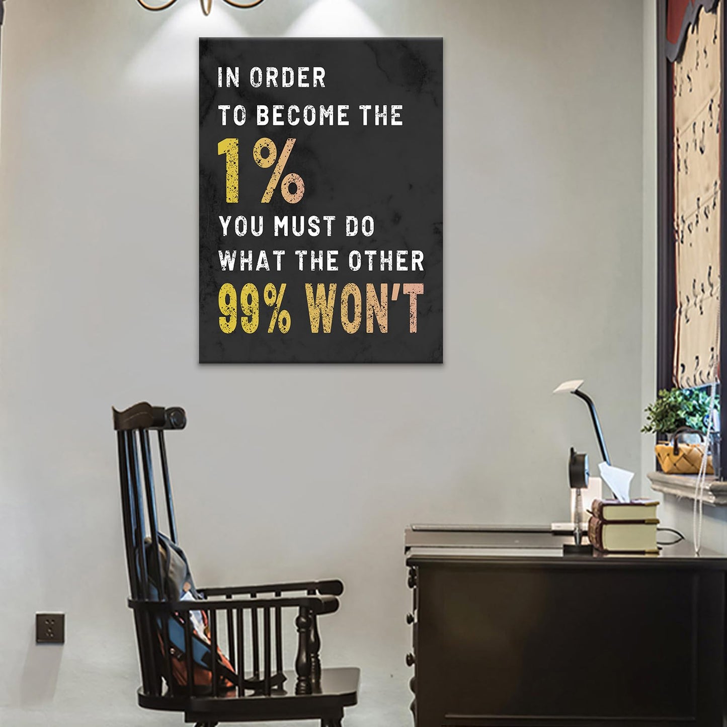 YSPCSUN Inspirational Posters for Office, Become the 1 Percent Canvas Poster Single Panel Wall Decor for Home Office Dorm Classroom, Framed Canvas Art, 24x18inch