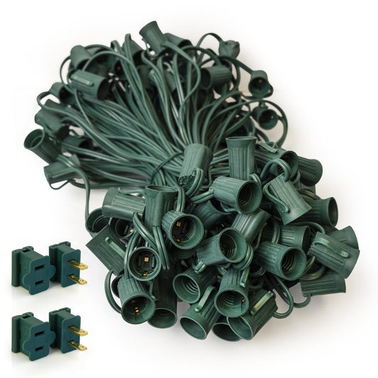 Christmas Designers Pro C9 Light Cord - 100 ft, 133 Bulb Sockets, 9in Spacing, Green Wire, Outdoor Holiday Decor