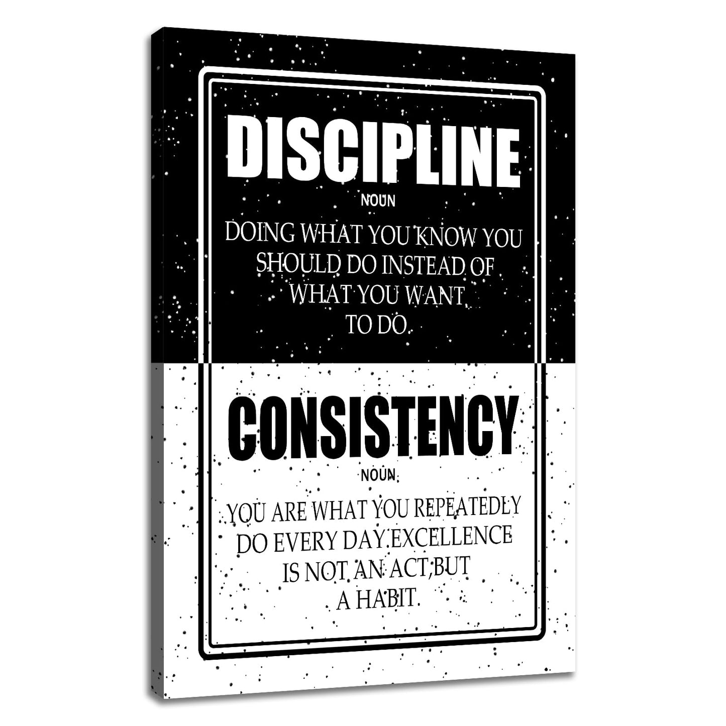 PSYYSP Discipline Consistency Framed Canvas Wall Art, Black and White Motivational Definition Poster, Inspirational Habit Typography Print for Home Office, Bedroom, Dorm, Study Room Decor, 18x12 Inch