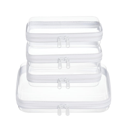WELPIRT 4 pcs Clear Zipper Pouches,Hard Shell Zipper Case, Toiletry Bag for Travel, CLear Diaper Bag, Toiletry Pouch, Travel Organizer, Cosmetic Bag,Toy Storage Bins (M+3S)