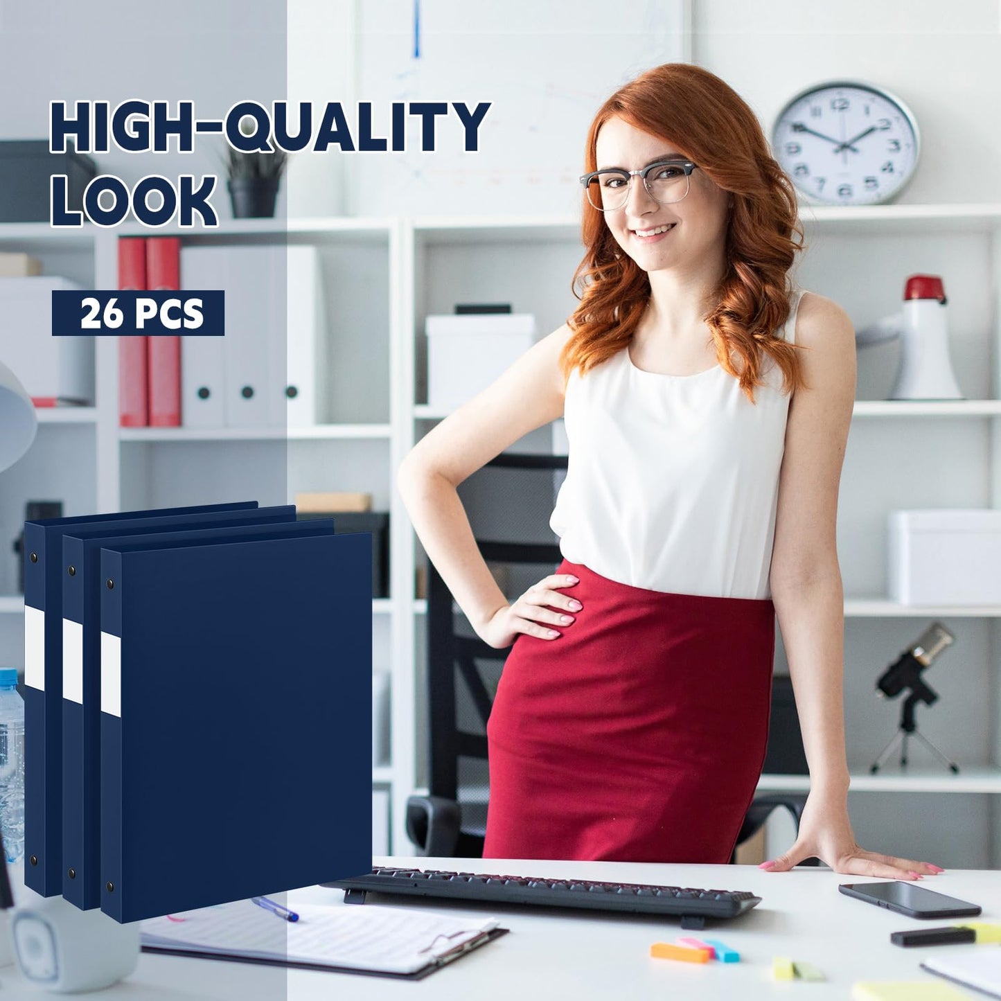 Henoyso 26 Pack 0.5 Inch Plastic 3 Ring Binder Round Ring, Bulk 1/2 Inch Flexible Binders Hold 140 Sheets Letter Size with Pocket, Document Organizer for Back to School Classroom Office (Navy Blue)