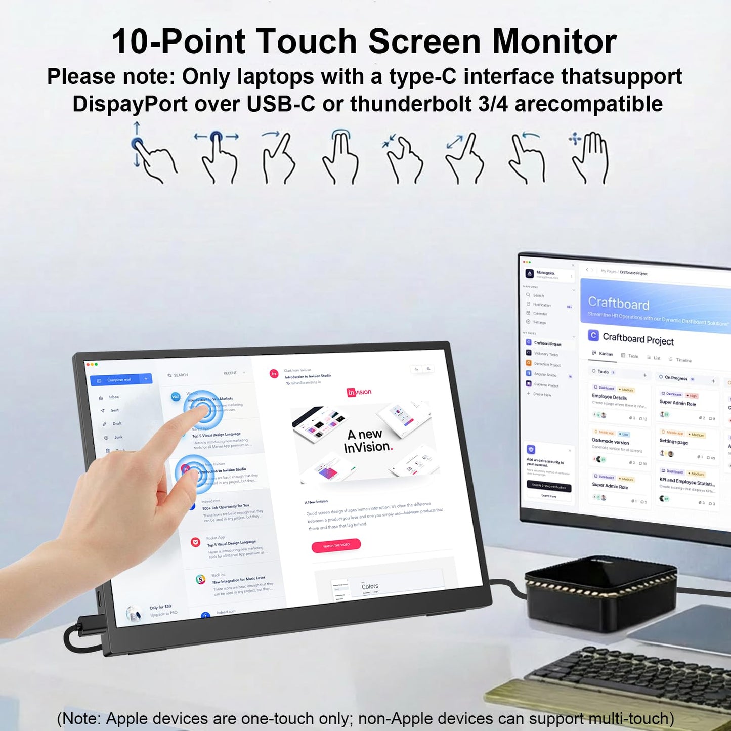 IBW 15.6" Portable Monitor Touchscreen,1080P FHD IPS Travel Monitor with Tempered Glass, 10-Point Touch, Dual Speakers & Kickstand, USB-C HDMI External Monitor for Laptop MacBook Phone PS5 Switch Xbox