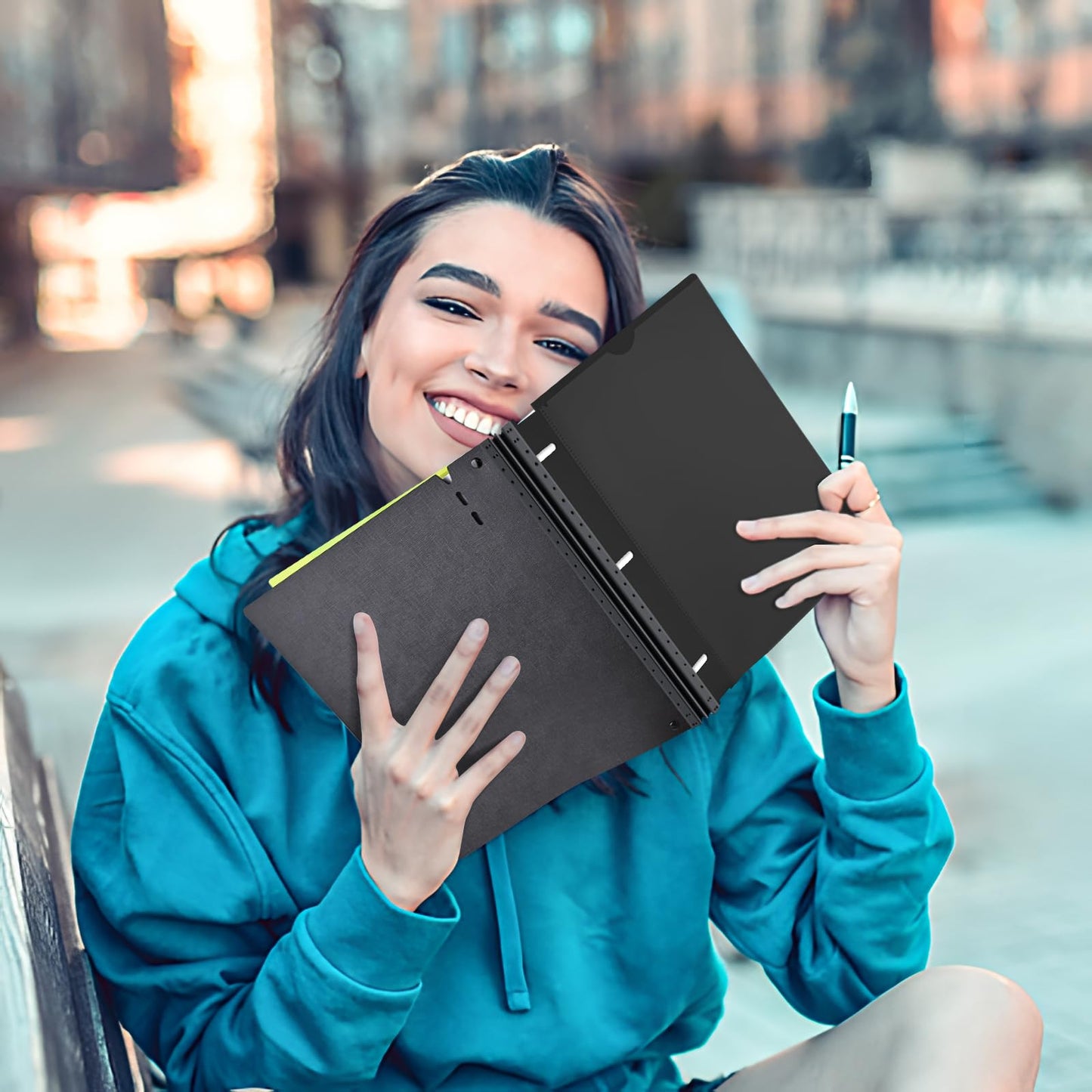 INFUN 1 Inch Telescoping 3 Ring Binder - 6PCS, Flexible Round Binder with Customizable Front Cover and Clear Catalog Pocket, 1Inch Rings, 225 Sheet Capacity-Black