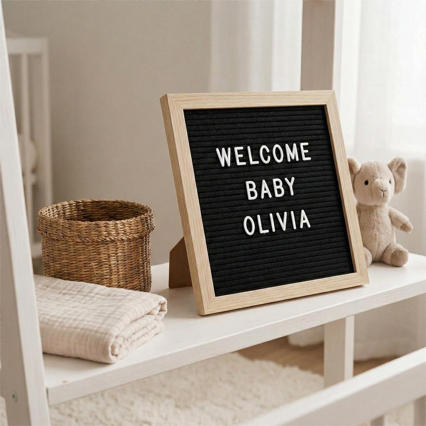 C CRYSTAL LEMON Black Felt Letter Board 10x10in, Baby Announcement Sign & Pregnancy Announcement Board, 336 Pre-Cut Letters, Wooden Frame, Felt Letter Board for Milestone Photos, Wall Mount or Stand