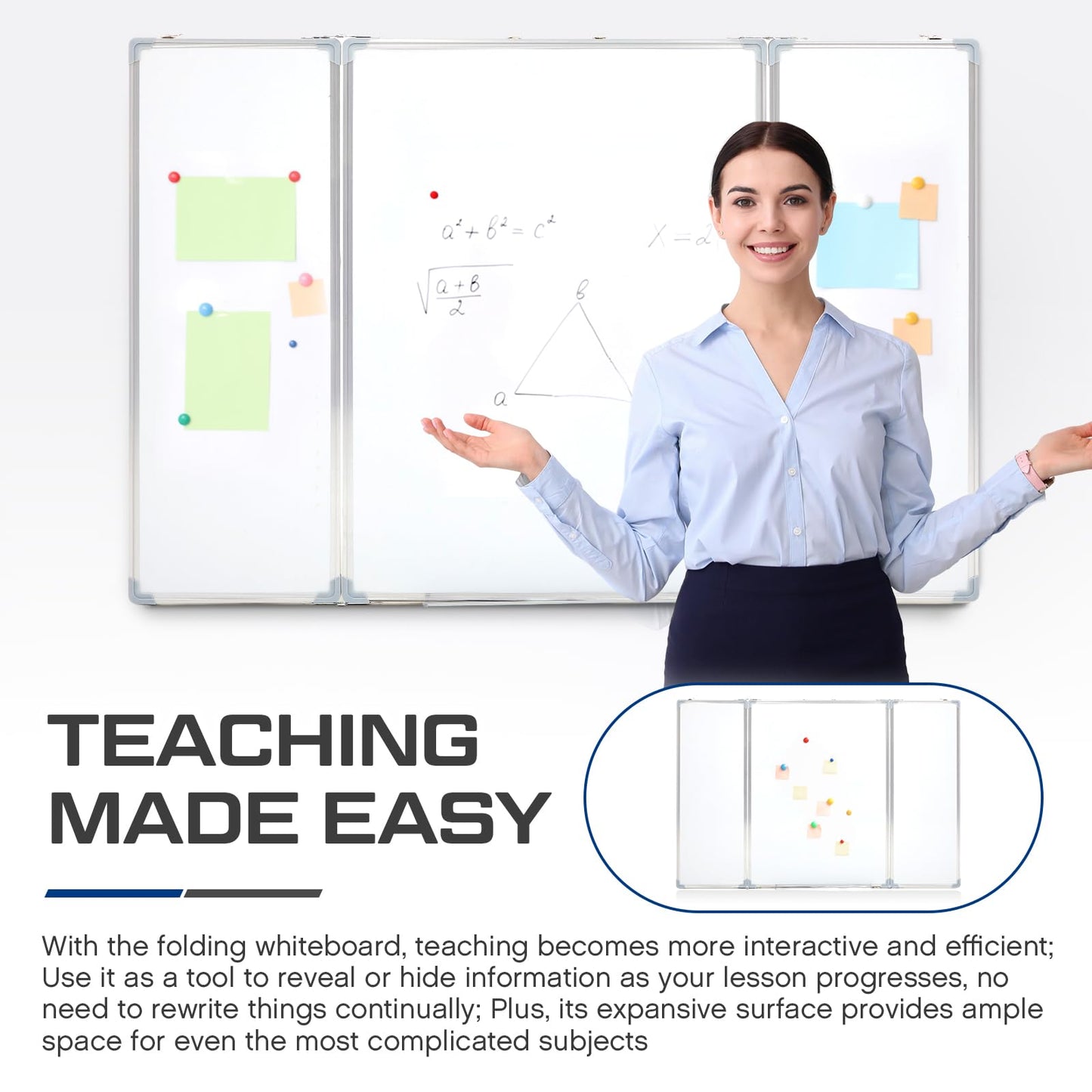AmazingSpark 36” x 24” Foldable Whiteboard Dry Erase Board Large Tri Folding Whiteboard Magnetic Dry Erase Board, Wall Aluminium Frame and Pen Tray for Office, Home