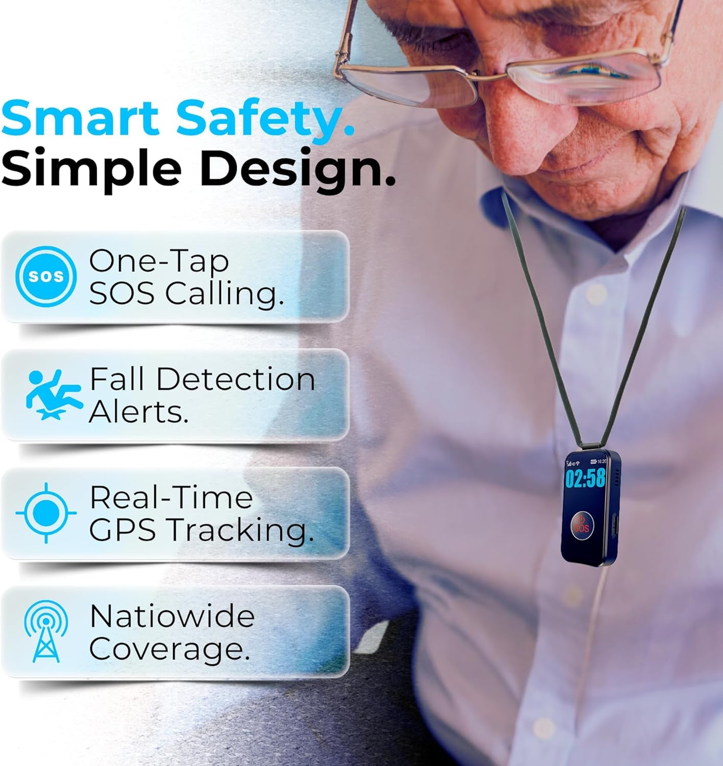 SecuLife Medical Alert Pendant for Seniors — Alerts Go Direct to Family, No Call Center | Auto Fall Detection, GPS Tracking, 2-Way Calling, No Contract, Waterproof Necklace