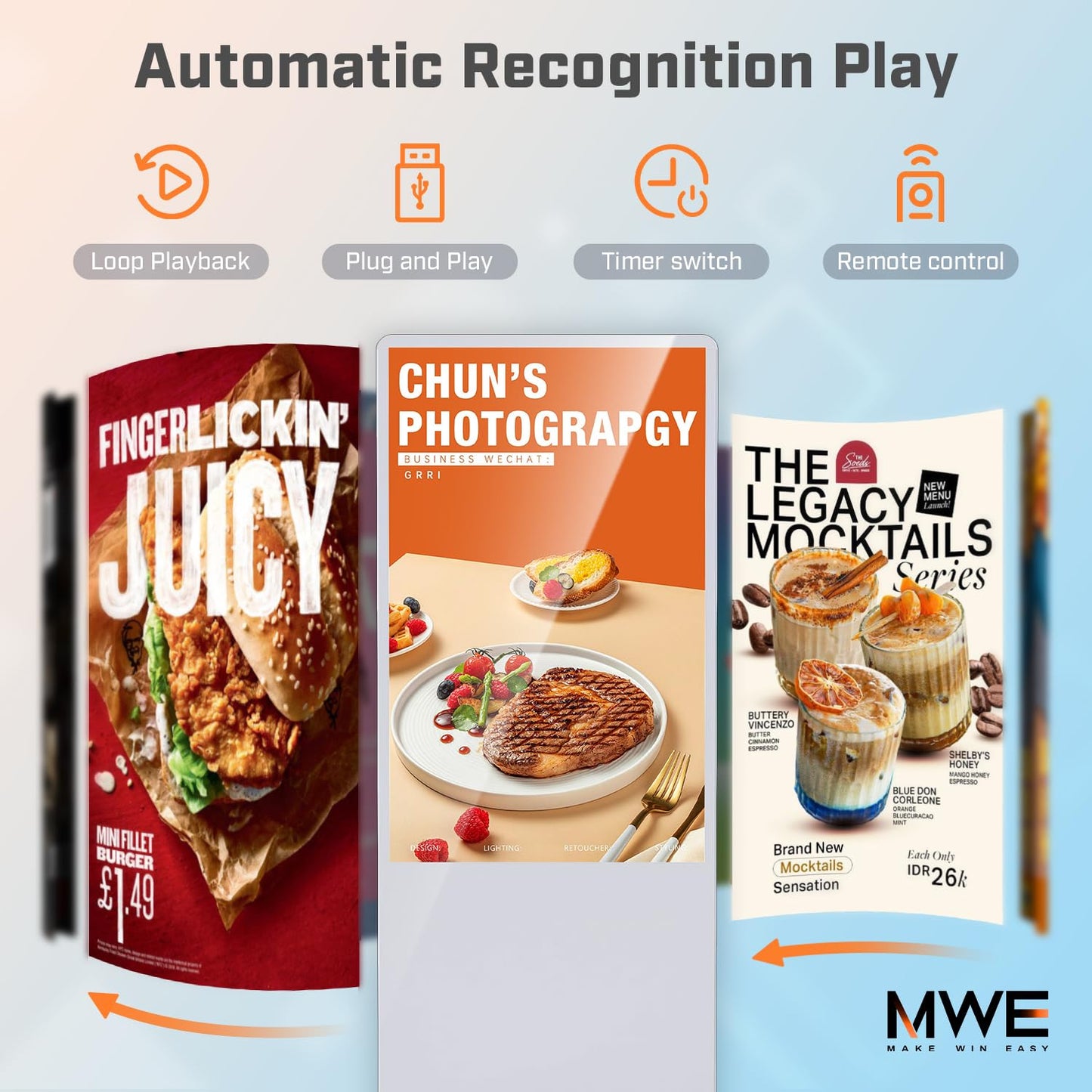 QIXZOCV MWE 37 Inch Digital Signage Displays, LCD Screen Advertising Kiosk with Custom Service, Indoor Floor Standing Commercial Totem, Android System Vertical Poster with Auto Media Player-White