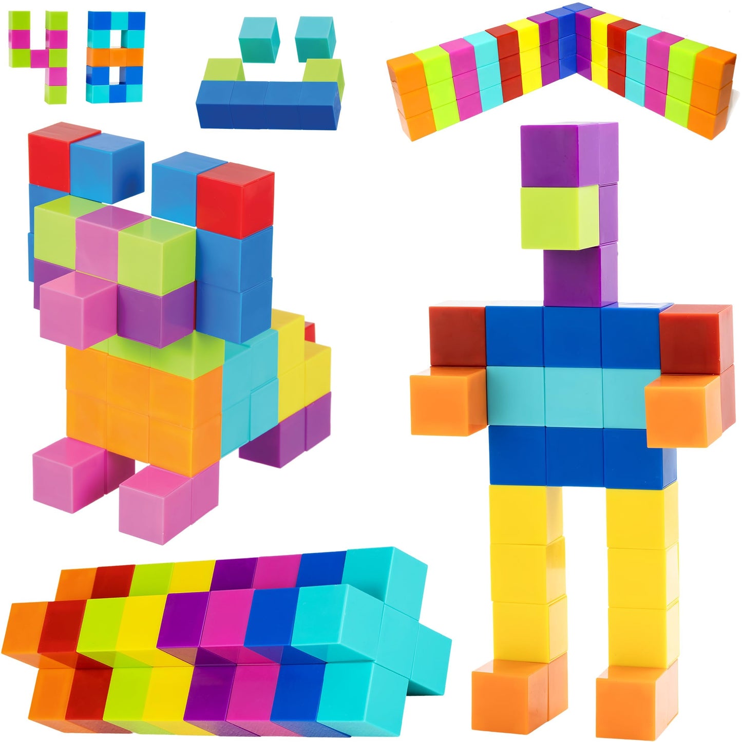 BrainSpark 48PCS Multi-Color DigitBlocks Magnetic Building Cubes STEM Montessori Magnet Blocks for Kids, Educational Building Block Construction Toy Set for Boys & Girls Ages 3-9