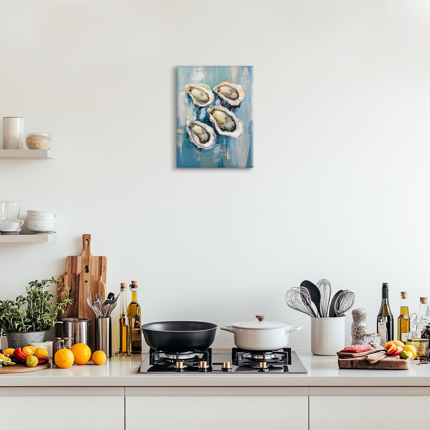 Oyster Wall Art, Coastal Oyster Pictures Wall Decor, Shell Canvas Prints Painting, Framed Fashion Artwork for Bathroom Bedroom Living Room Kitchen Dinning Room Office Home Decoration 12x16