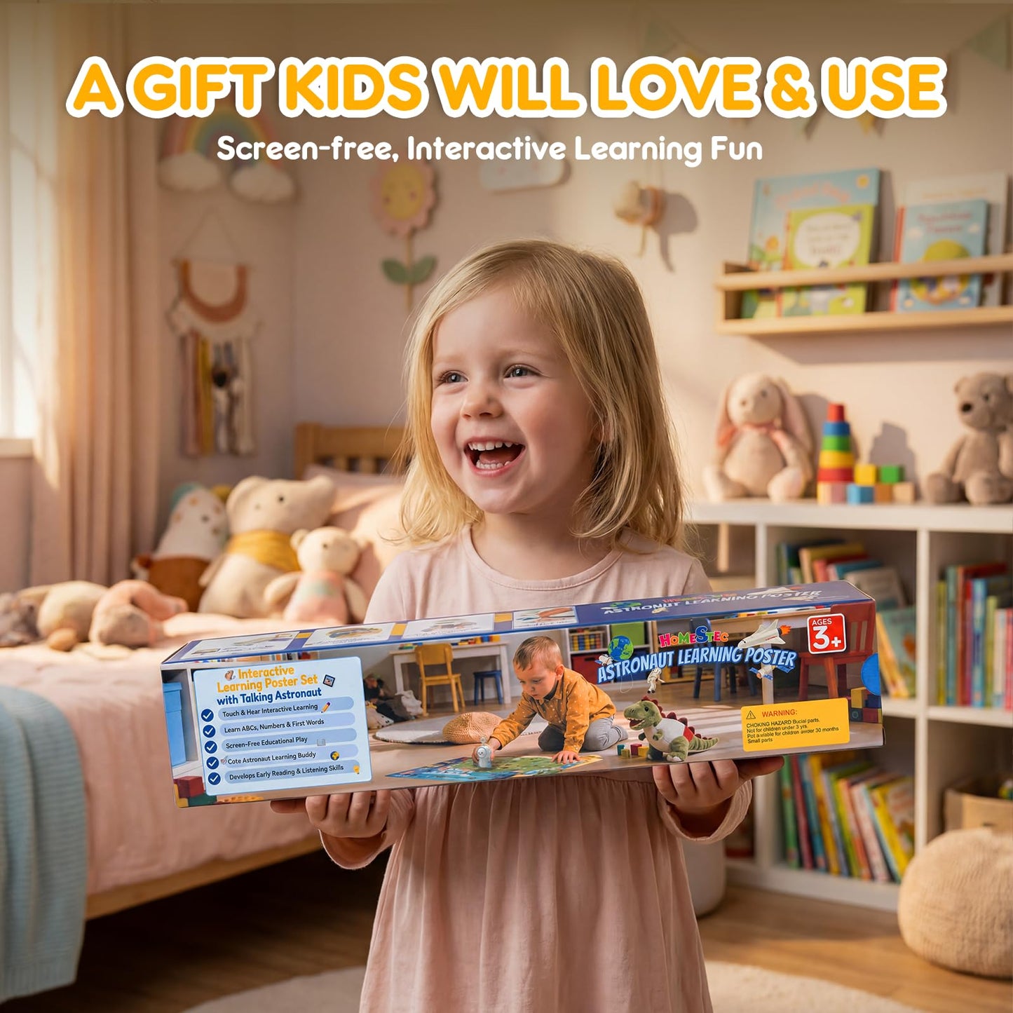 Interactive Learning Posters with Talking Astronaut Pen Tap to Learn ABCs Numbers Colors and Words Screen Free Educational Toy for Toddlers Ages 3 to 5