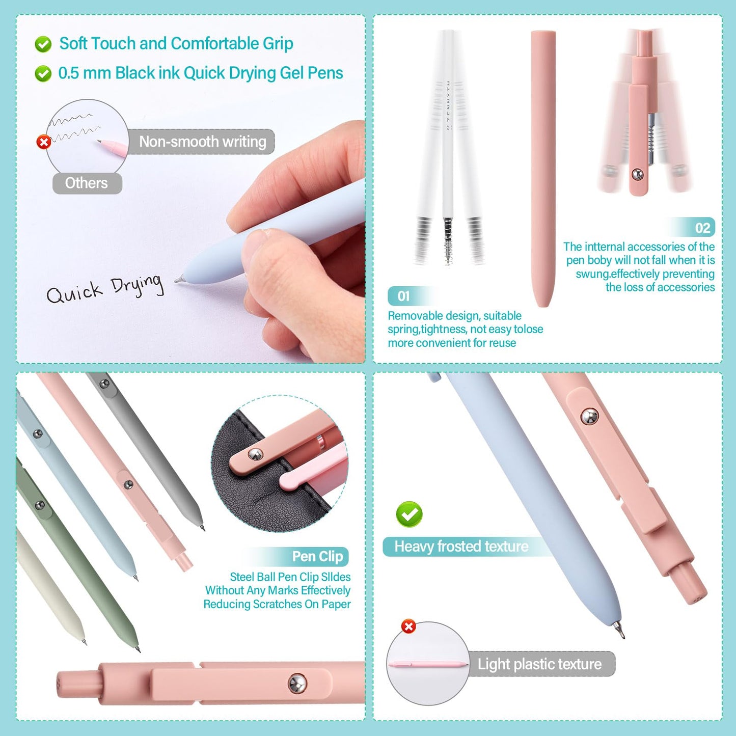 Jutom 39 Pcs Aesthetic Book Annotation Kit Highlighter with Case Bag Gel Pen Transparent Sticky Note Taking Bible Supplies(Khaki,Cute Style)