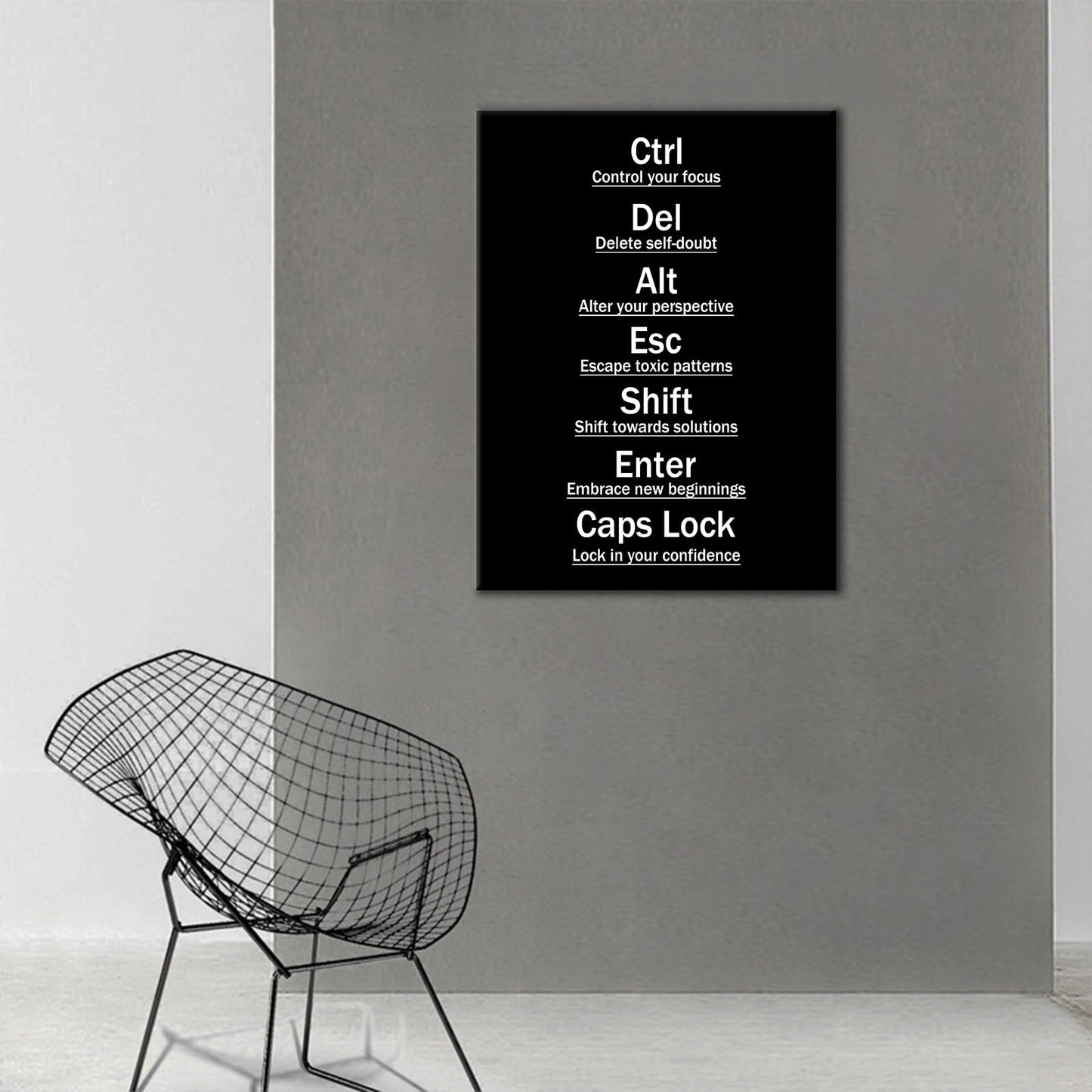 Inspirational Wall Art Office Decor for Men Ctrl Alt Del Motivational Discipline Canvas Poster Inspiring Painting Print Wall Pictures for Living Room Gym Office Stretched and Framed [18''Wx24''H]