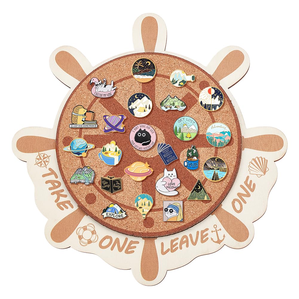 BENECREAT Cork Brooch Board, Wall Cork Tray Nautical Compass Pin Board for Brooch Pin Storage, Jewelry Display, Office Home and School Decor, 11.8x11.8 Inch, 0.5 Inch Thick