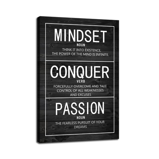 Inspirational Poster Passion Mindset Conquer Motivational Canvas Wall Art Paintings Inspiration Artwork Living Room Office Prints Wall Decor Decoration Wooden Framed Ready to Hang [24''Wx 36''H]