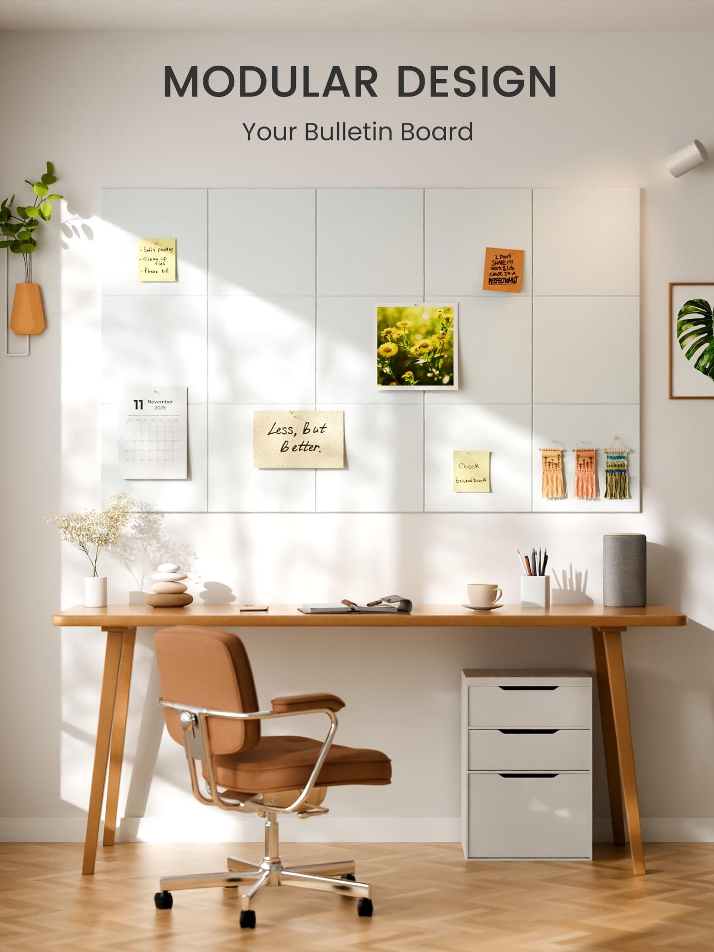 Bumusty Large Cork Board 48" x 36" Alternative - 12 Pack Felt Wall Tiles with 70 Safe Removable Adhesive Tabs, 30 Pushpins, Cork Boards for Walls Pin Board Bulletin Board Office Decor (Cold White)