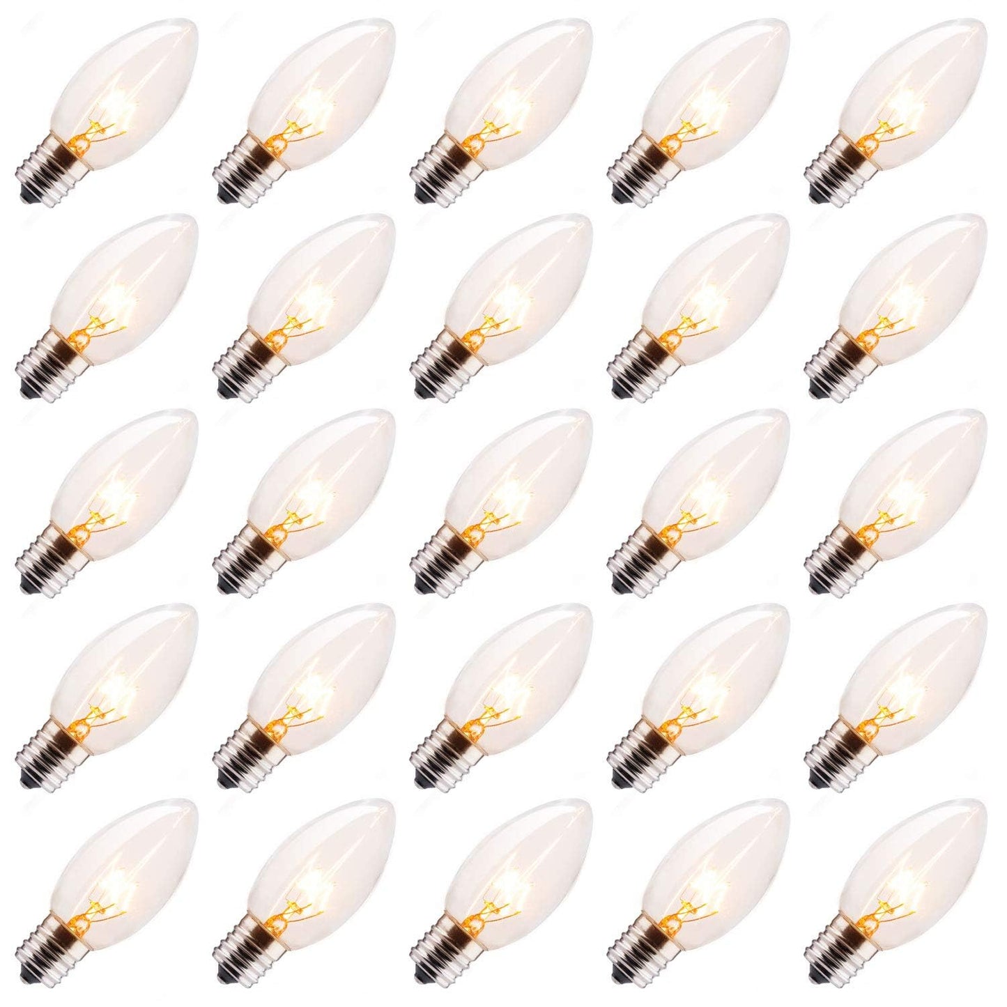 Minetom C9 Clear Replacement Bulbs for Christmas Lights, 100 Pack, E17 Intermediate Base, 7 Watt, Warm White