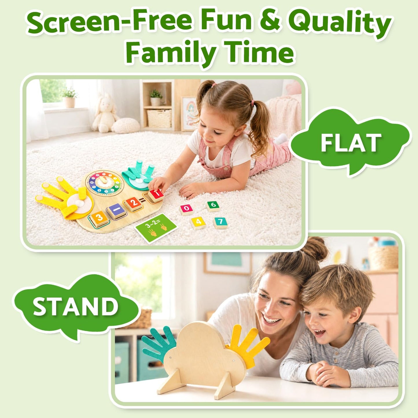 Quliwise 2-in-1 Math Manipulatives Number Counting Blocks Toys & Teaching Clock, Preschool Learning Activities for Toddlers 2-4, Educational Montessori Toys for 3 4 5 Year Old Boys Girls Birthday Gift