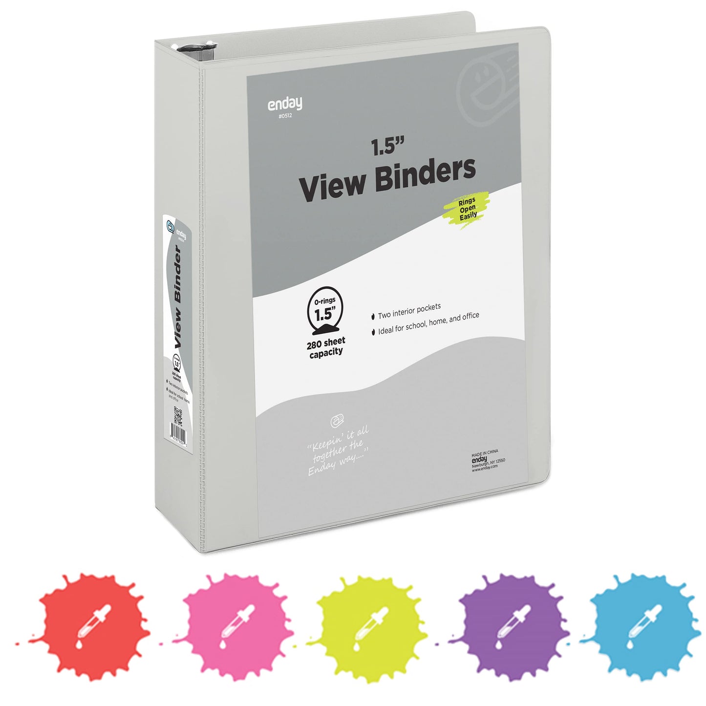 Enday 3 Ring Binder 1.5 Inch, Grey Heavy Duty Three Ring Binder, 325 Sheets Capacity - 1.5 Inch Binder for Home School and Office