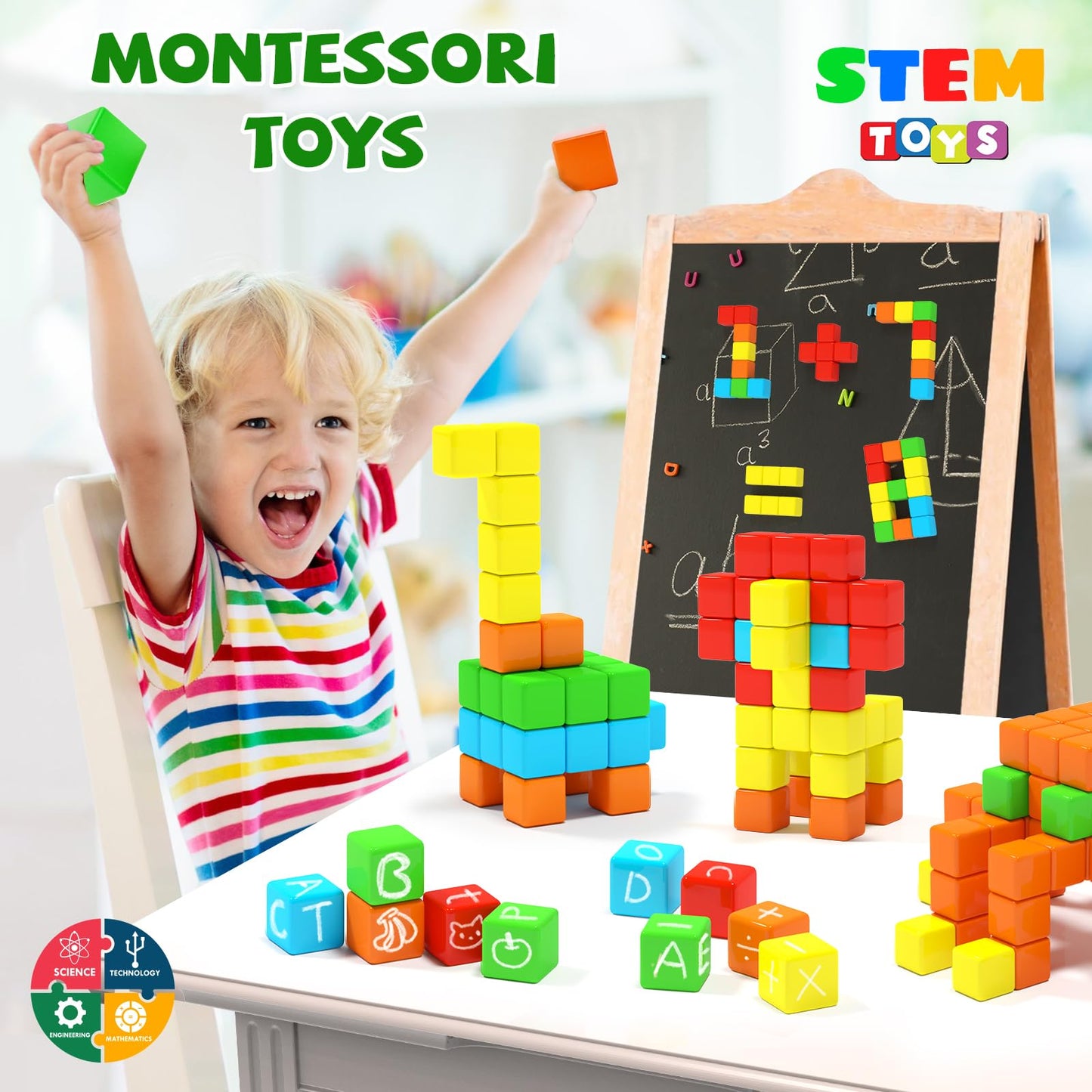 Hiwawind 40pcs Magnetic Blocks -Ideal Gifts for 3 4 5 6 Year Old,STEM Learning Toys for 3-5 Year Old Boys & Girls, Safe & Strong Building Blocks with ASMR Sounds,Classroom Must Haves