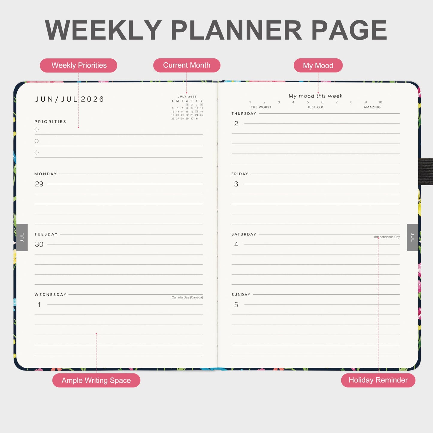 And Per Se Academic Planner 2026-2027 – Weekly & Monthly Planner, July 2026 to June 2027, A5 Leather Hardcover with Inner Pocket – Student & Teacher Organizer, 5.7" x 8"(Wildflower Meadow)