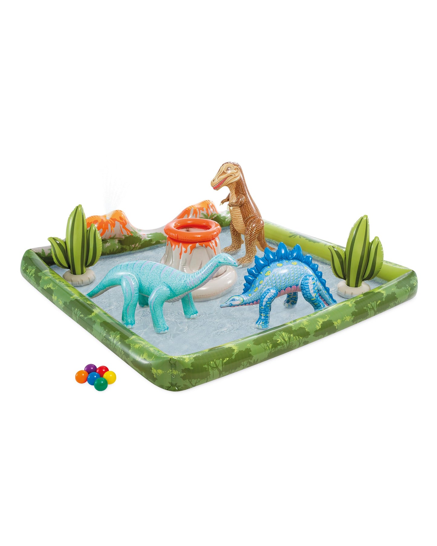 INTEX Jurassic Adventure Inflatable Kiddie Pool with Water Sprayer, Slide & Dinosaurs - 79" x 79" x 14" - Ages 2+