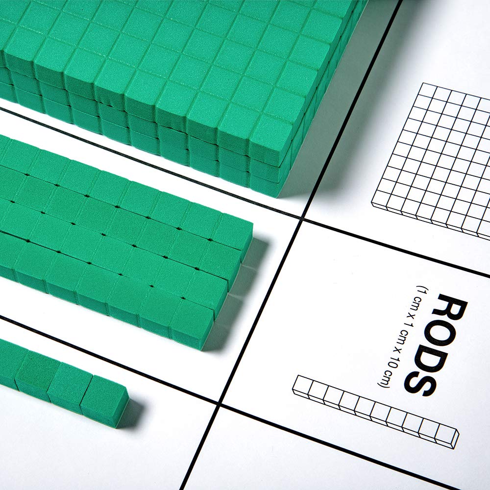 hand2mind Green Foam Base Ten Blocks Complete Set, Place Value Blocks, Counting Cubes, Base 10 Math Manipulatives, Teacher Supplies for Math Classroom, Montessori Math Materials (Set of 644)