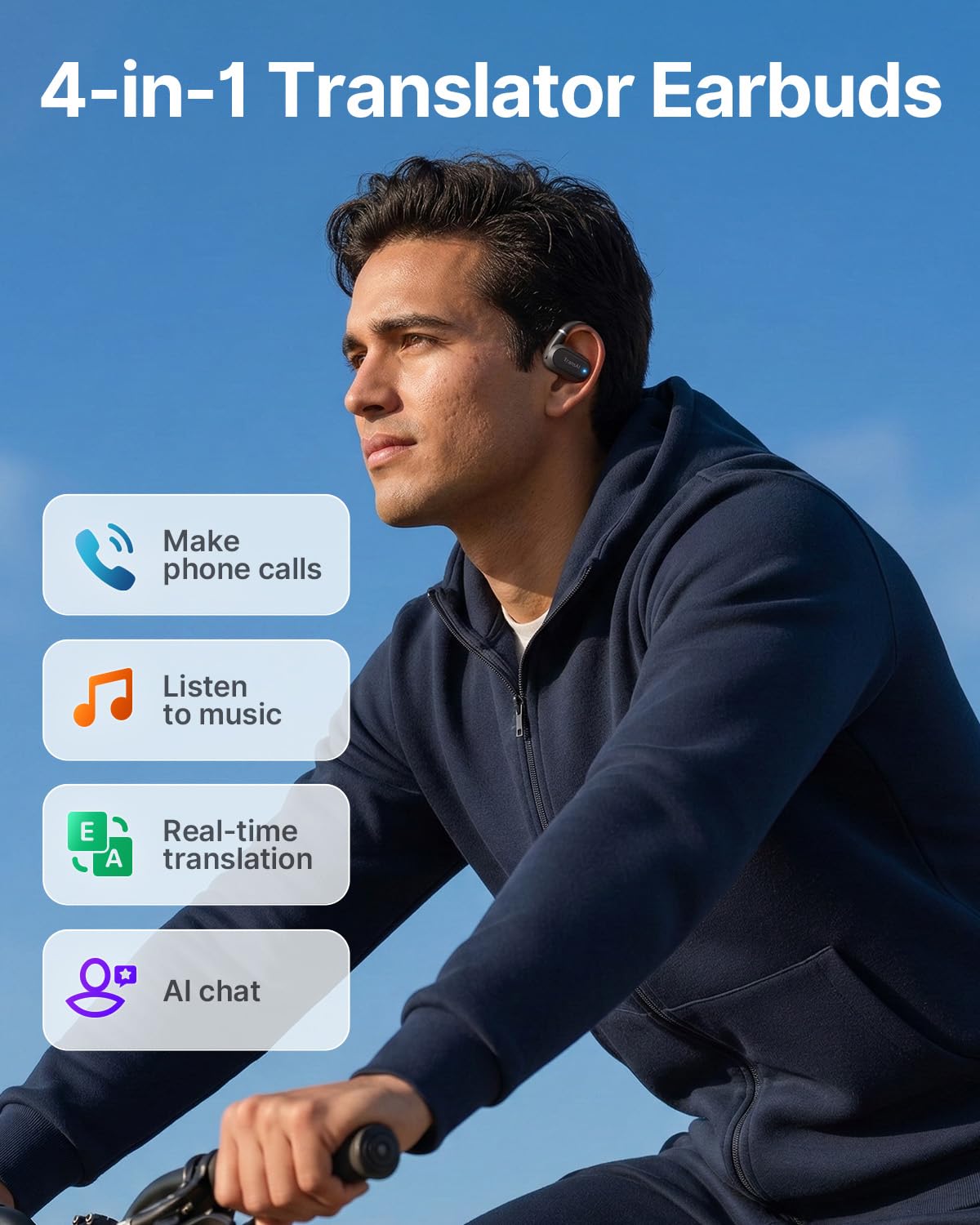 AI Translation Earbuds Real Time 157 Languages Translator Ear Buds Interpreter Earphones, Open-Ear Comfort Support Playing Music Phone Calls, Audifonos Traductores Inglés Español for Travel Business