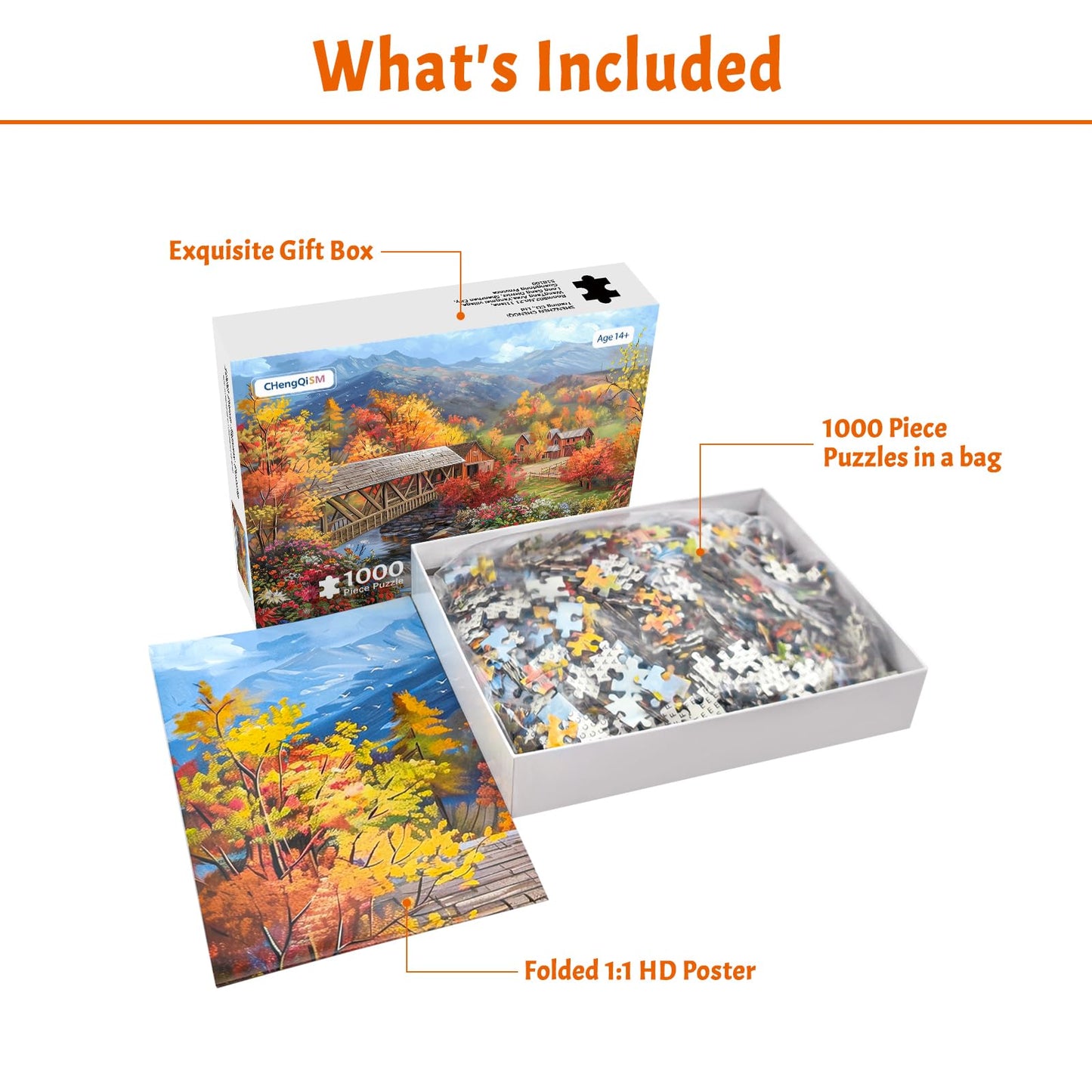 MBOQIU 1000 Piece Puzzle for Adults - Fall Village Puzzles for Adults 1000 Pieces, Letters on Back, Enchanting Autumn Scene Jigsaw Puzzle, Challenging Puzzles for Teens Seniors - 27.6 x 19.7 inches