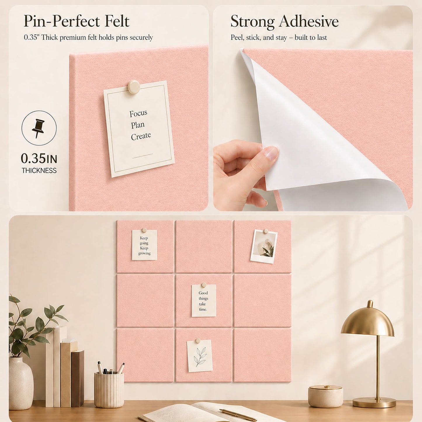 Baysola Felt Bulletin Board Panels 48 x 36 Inch Self Adhesive Wall Tiles Cork Board Alternative for Office Classroom Photos Notes 12 Pack