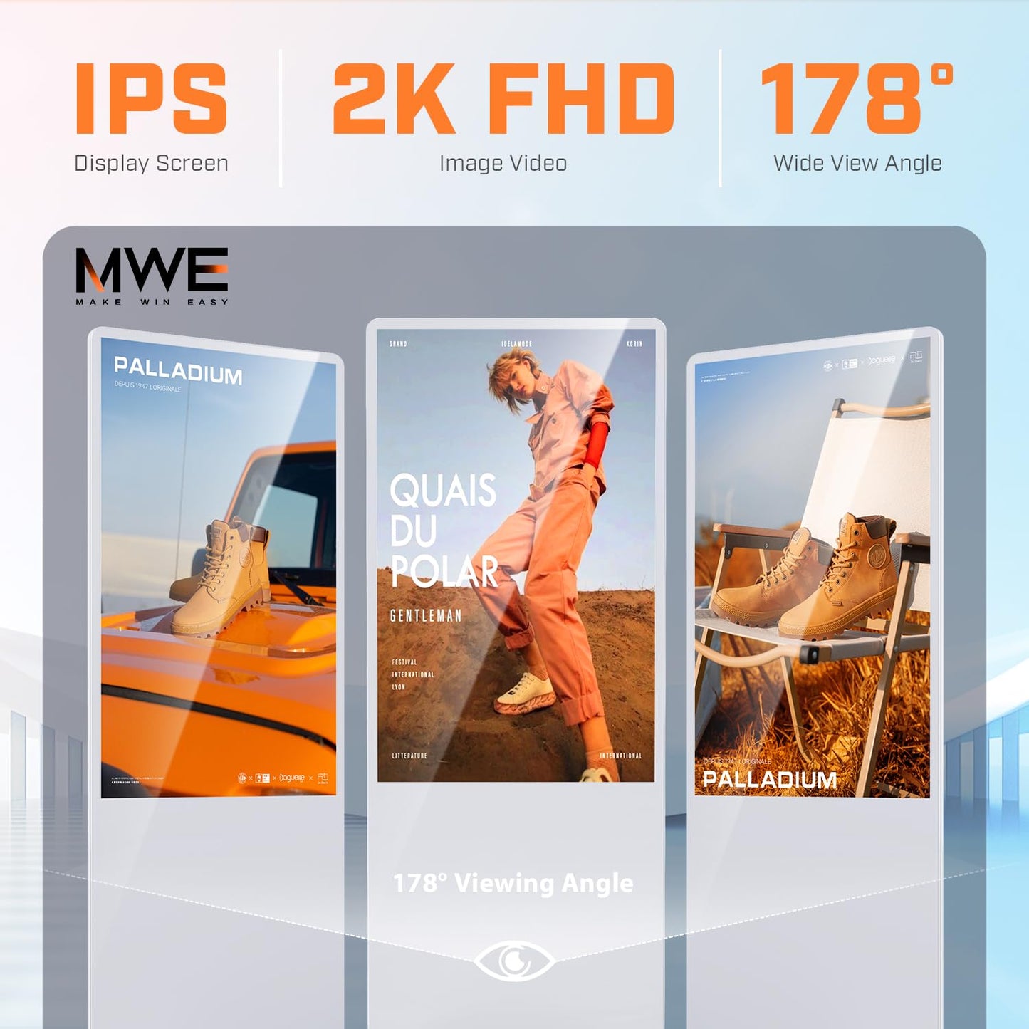 QIXZOCV MWE 32 Inch Digital Signage Advertising Display Kiosk LCD Screen Indoor Floor Standing Commercial Totem Android System Vertical Poster with Auto Media Player-White
