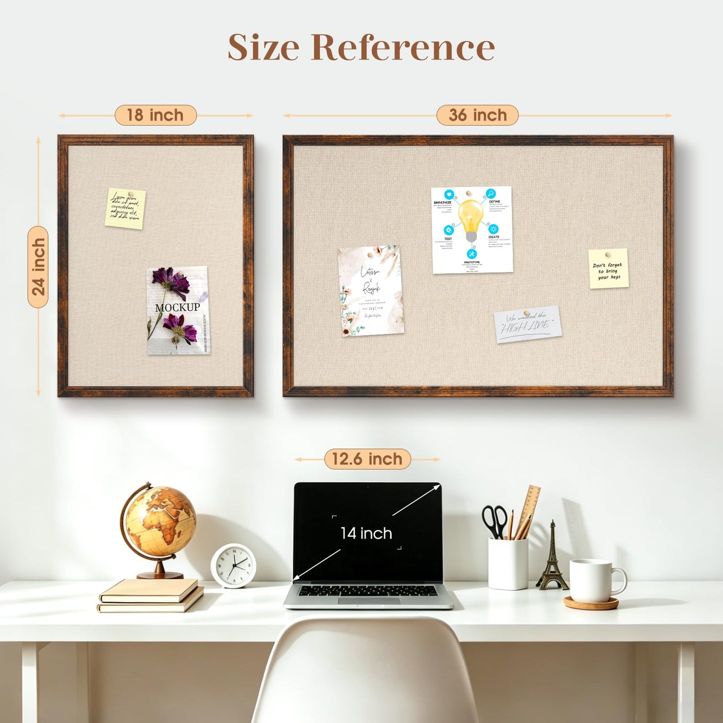 DOLLAR BOSS Linen Bulletin Board 36" x 24", Decorative Cork Boards for Walls with White Wood Frame, Premium Fabric Pin Board for Office, Home & School Room Decor, Brown