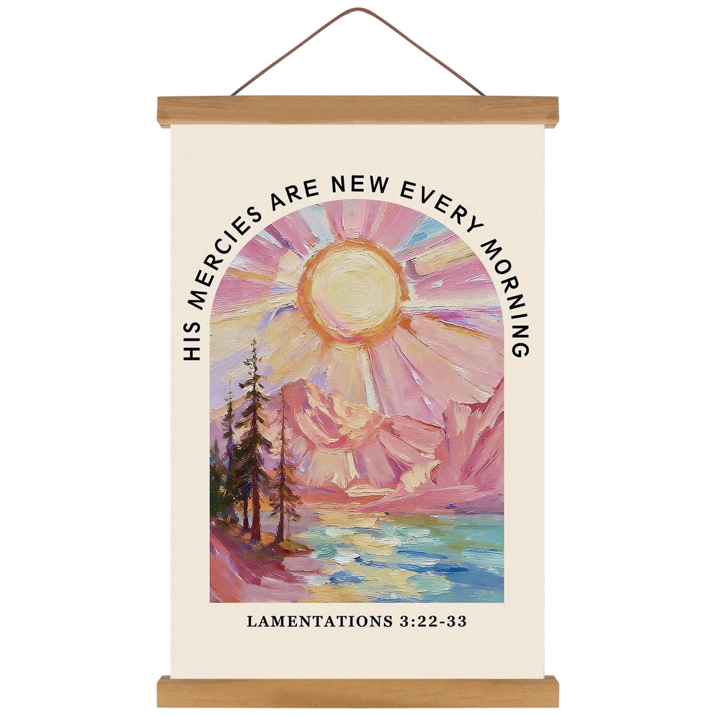 KAIRNE Christian Wall Decor,Inspirational Scripture Wall Art,Bible Verses Canvas Poster,Framed Abstract Religious Prints,Pink Mountain Landscape Paintings For Home Ling Room Bedroom Church Decoration