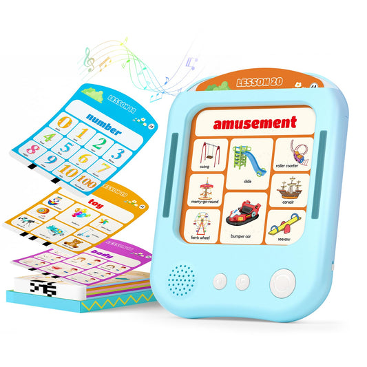 Interactive Educational Learning Tablet Toy for Kids,Screen-Free Phonics Learning Toy with 30 Flash Cards for Alphabets, Numbers, Words, Animals, Learn to Read for Boys Girls 3-5 Years Old, Blue