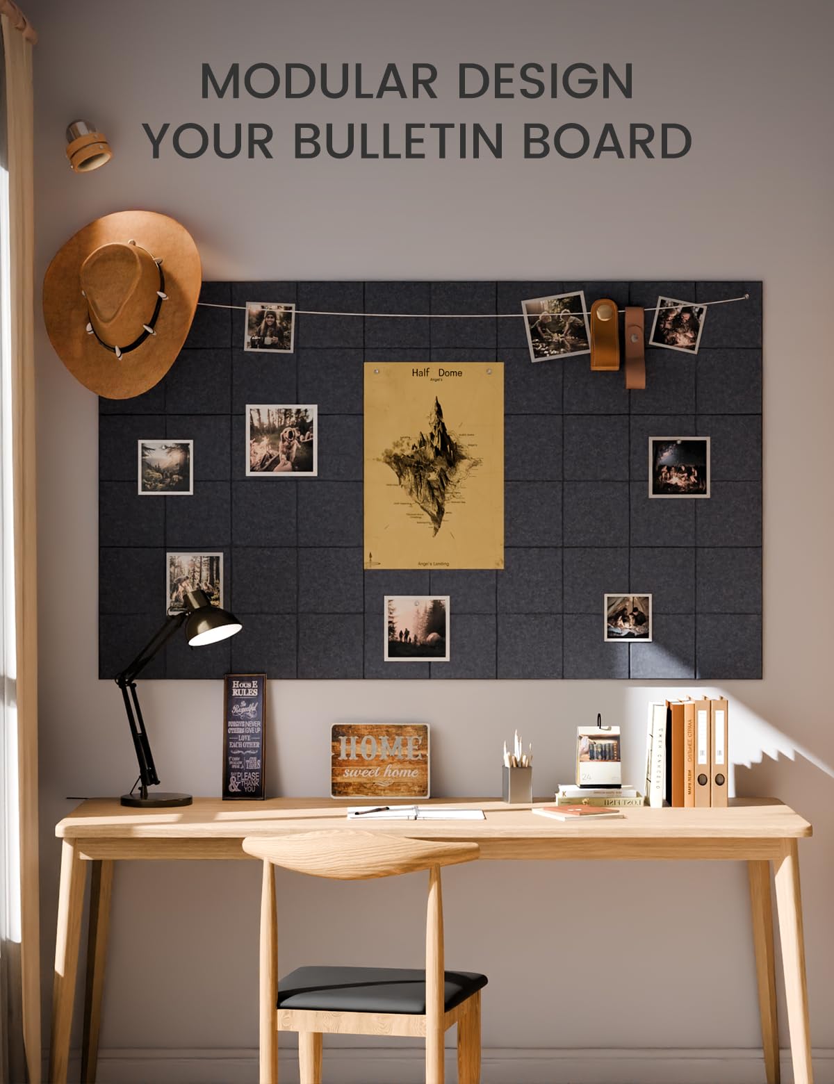 Large Felt Bulletin Board 36"x24", 6-Pack 4-Compartment Wall Organizer, Cork Board Alternative with 60 Removable Adhesive Tabs, Modular Felt Panels for Home Office, Classroom and Study- Navy Blue