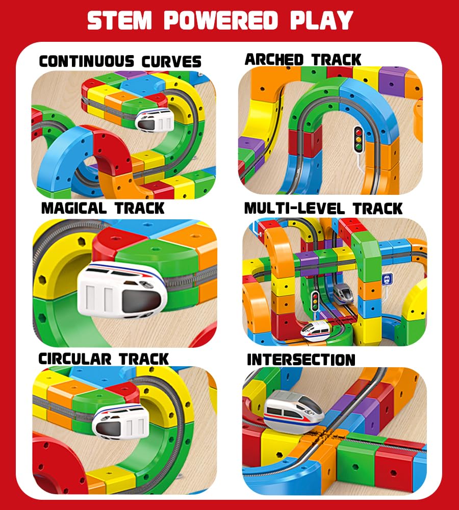 Electric Train Set for Kids Ages 3-8 - Modular 3D Flexible Race Track Building Toy with Gravity-Defying 360° Movement, STEM Learning Fun Gift (66 pcs Starter Set)