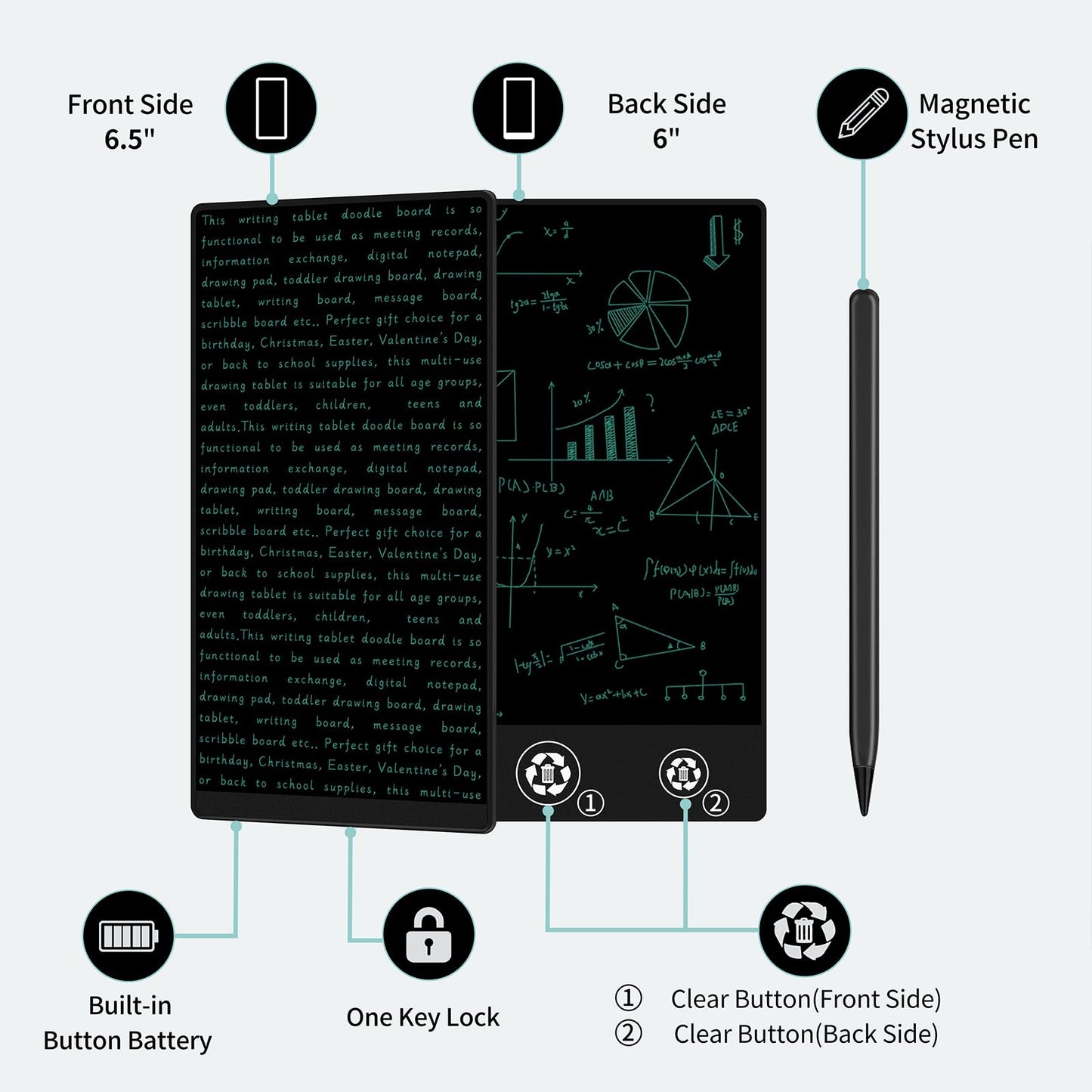 LCD Writing Tablet for Adult: Double-Sided 6.5&6 Inch Mini Full Screen Drawing Board Reusable Digital Notepad Portable Use in Home School Office