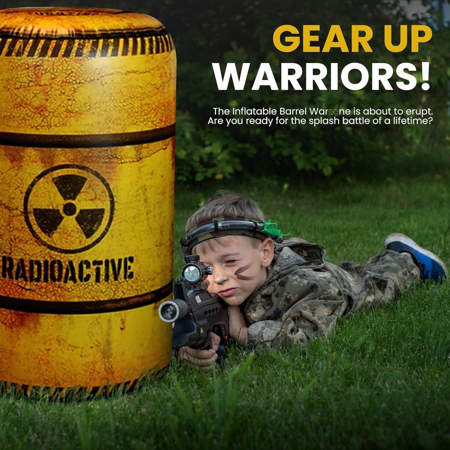12-Piece Inflatable Combat Battlefield Set — Includes 6 Barrels, 3 Army Boxes, 3 Sandbag Barricades for Laser Tag, Water Gun, Dart Blaster, and Action-Themed Parties