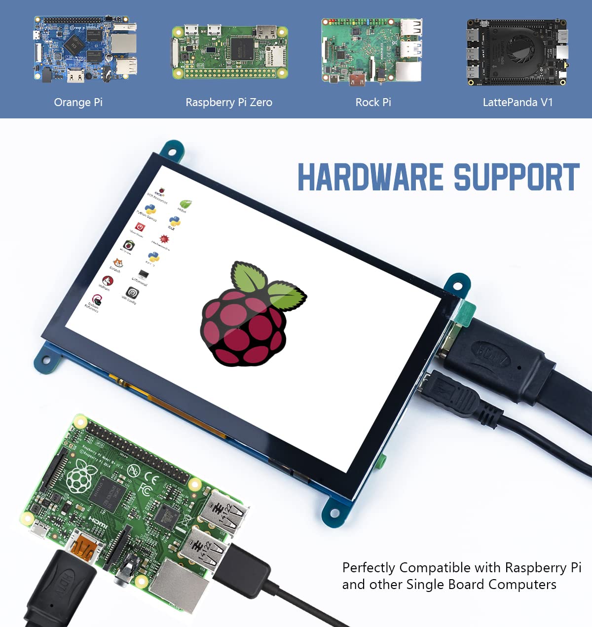 Hosyond 5 Inch IPS LCD Touch Screen Display Panel 800×480 Capacitive Screen HDMI Monitor for Raspberry Pi 5/4/3, BB Black, Windows 10 8 7