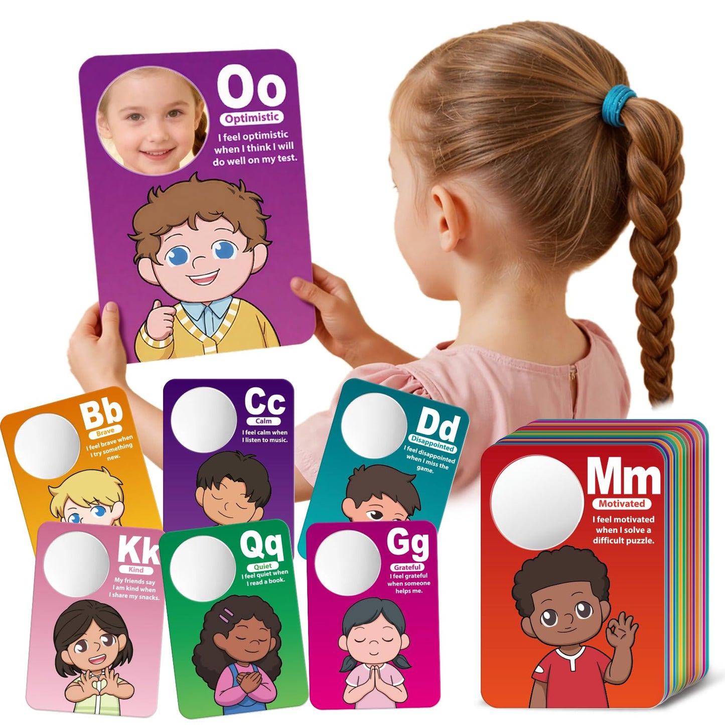 Broytain Emotion Cards for Kids, 26 Feelings Cards with Built-In Mirror, SEL Learning Flashcards with Coping Skills, ADHD/Autism Learning Materials, Emotions Flashcards for Therapy, Home Use