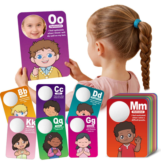Broytain Emotion Cards for Kids, 26 Feelings Cards with Built-In Mirror, SEL Learning Flashcards with Coping Skills, ADHD/Autism Learning Materials, Emotions Flashcards for Therapy, Home Use