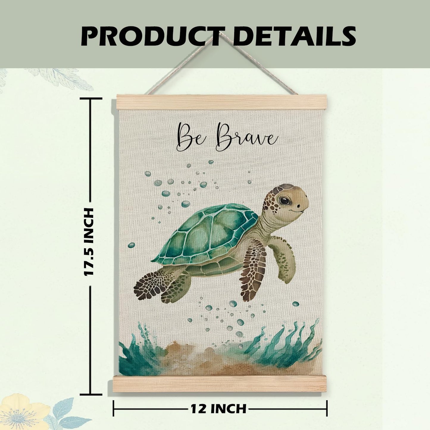 BearCake Ocean Nursery Decor, Sea Turtle Seahorse Under the Sea Wall Art Poster Hanger Frame, Inspirational Beach Nursery Canvas Prints Framed Wall Decor for Kids Room Playroom, 12x16 Inch Set of 2