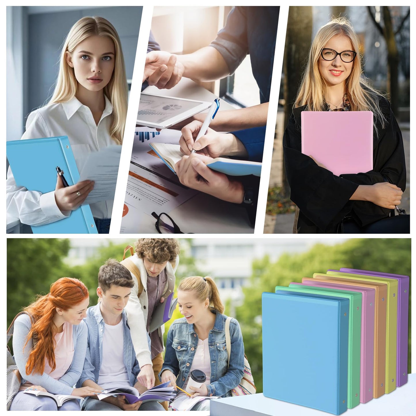 1-Inch Binder 3 Ring, Round Ring with 2 Interior Pockets, Holds 200 Sheets Letter Size Paper, Durable Plastic View Binders for School, Office, and Home