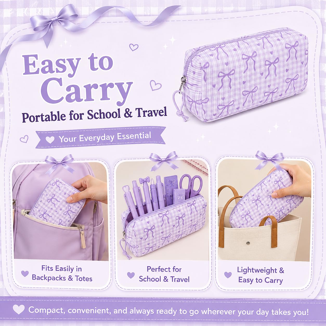 LEDAOU Cute Pencil Case for Kids Girls Boys Pencil Pouch kawaii Pen Pencil Box Bag Holder for School Students (Corduroy -Bow Purple)