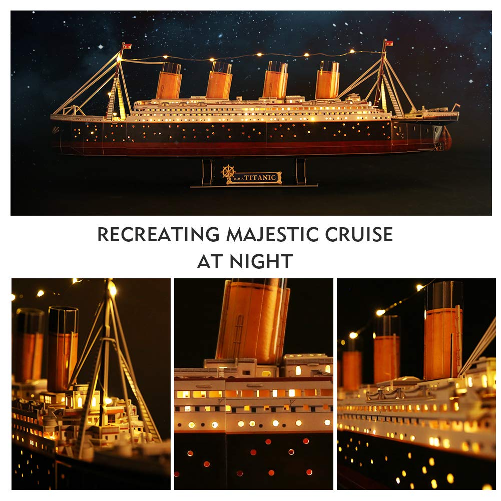 CubicFun Titanic 3D LED Puzzles for Adults 88 CM 266 Pieces,Titanic Toys for Teens, Home Decor Birthday Gifts Adults Gifts for Mom