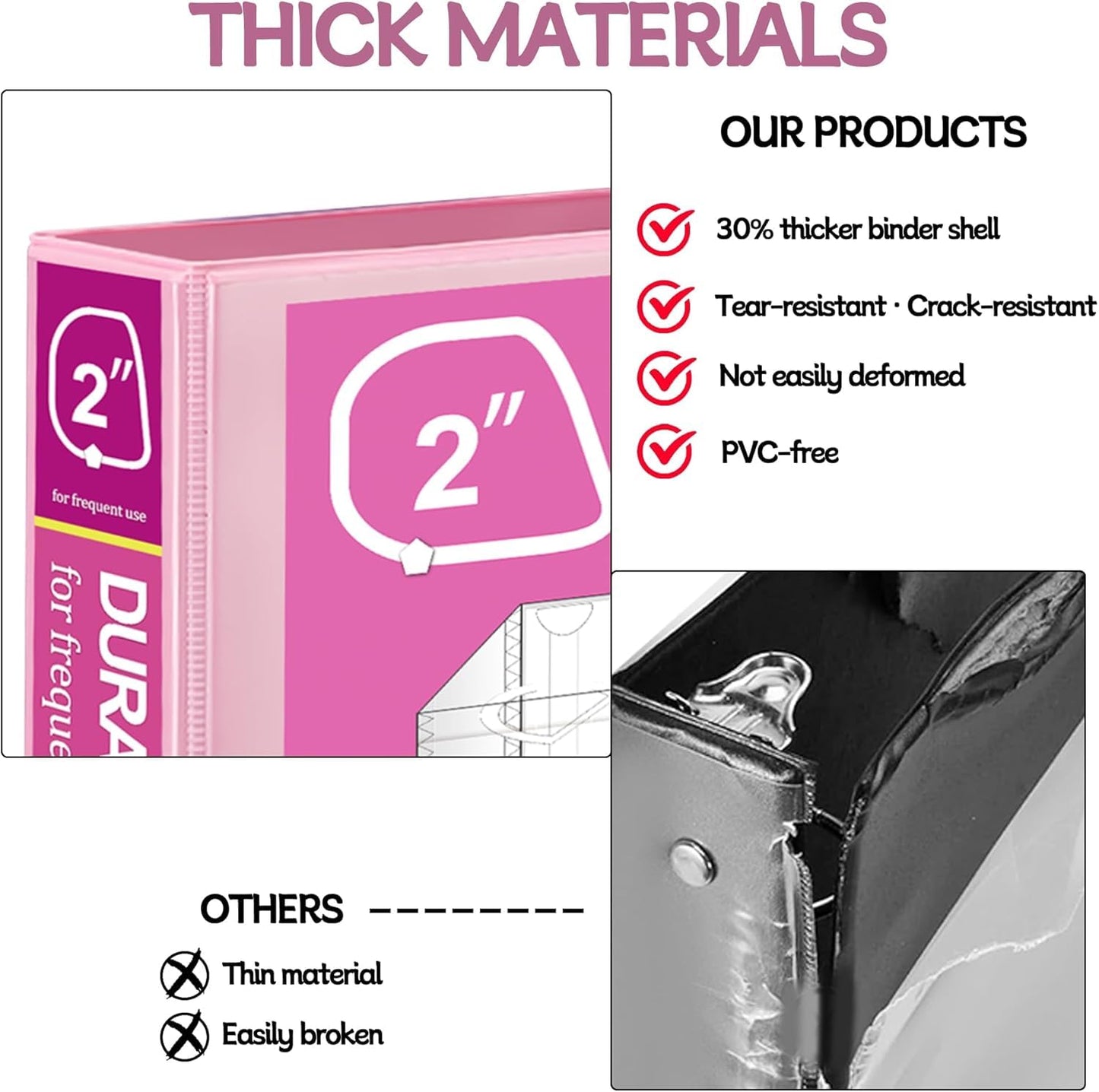 Zzrywuty Durable 3 Ring Binder,2 Inch,Economy 4 Pack,Each Holds 400 Pages,D-Ring Presentation View Binders for Office,School,Home (Pink)