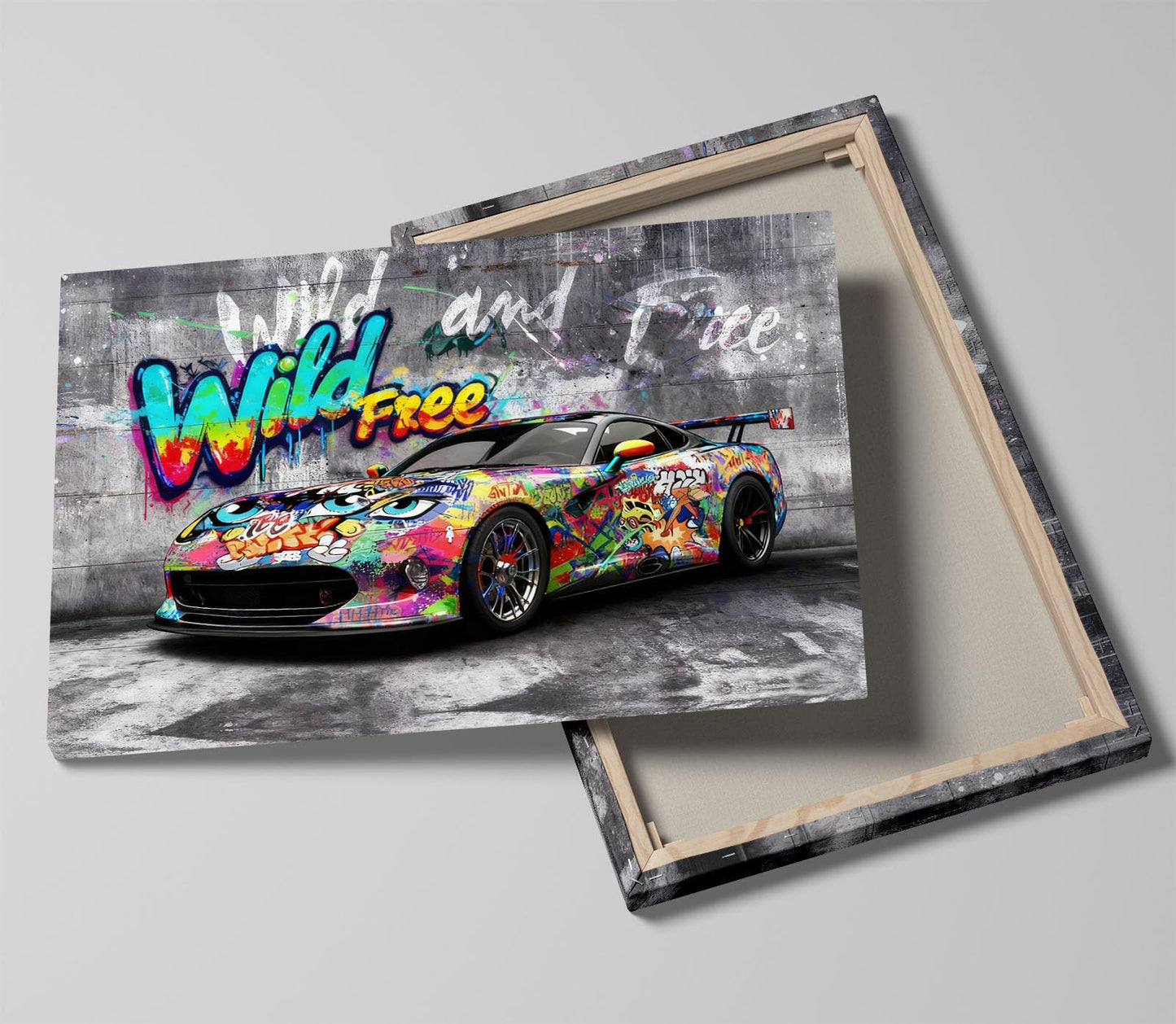16x24 Modern Graffiti Sports Racing Car Canvas Wall Art Framed Urban Street Galley Oil Painting Gray Picture Teen Boys Pop Funny Home Decor Kids Bedroom Posters Men Office Living Room Cool Prints